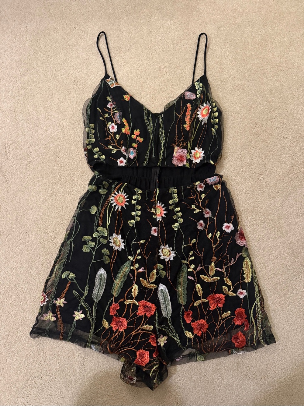 Urban Outfitters Black Floral Embroidered Romper